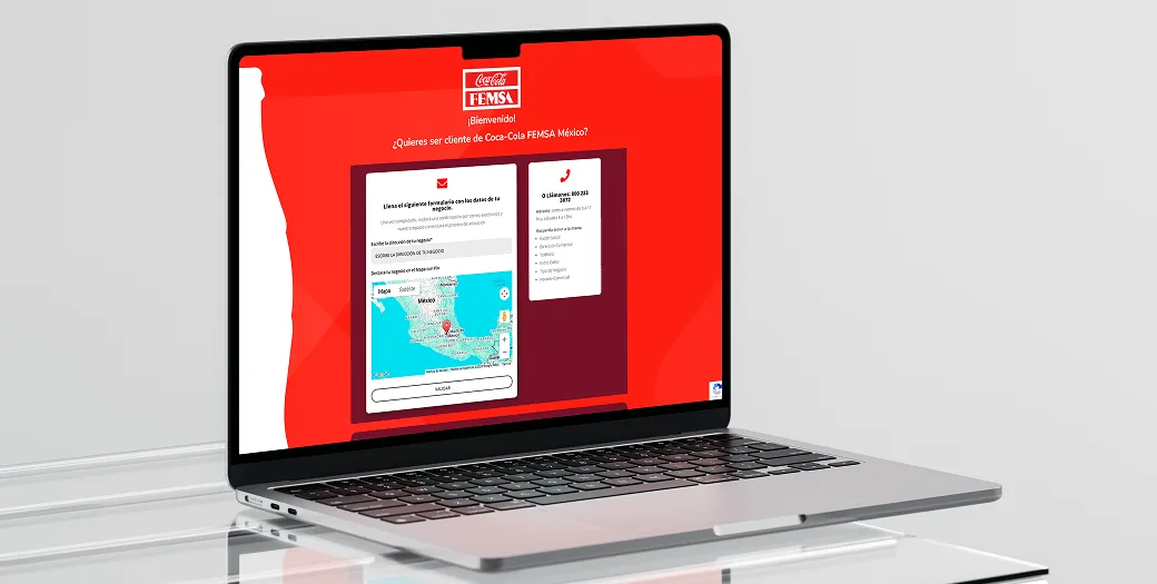 Página digital de cadastro de novos clientes Coca-Cola FEMSA México